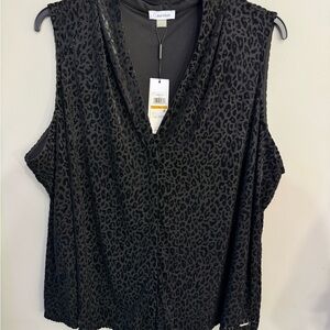 CALVIN KLEIN Womens Black Animal Print Sleeveless Blouse Plus Size: 3XL